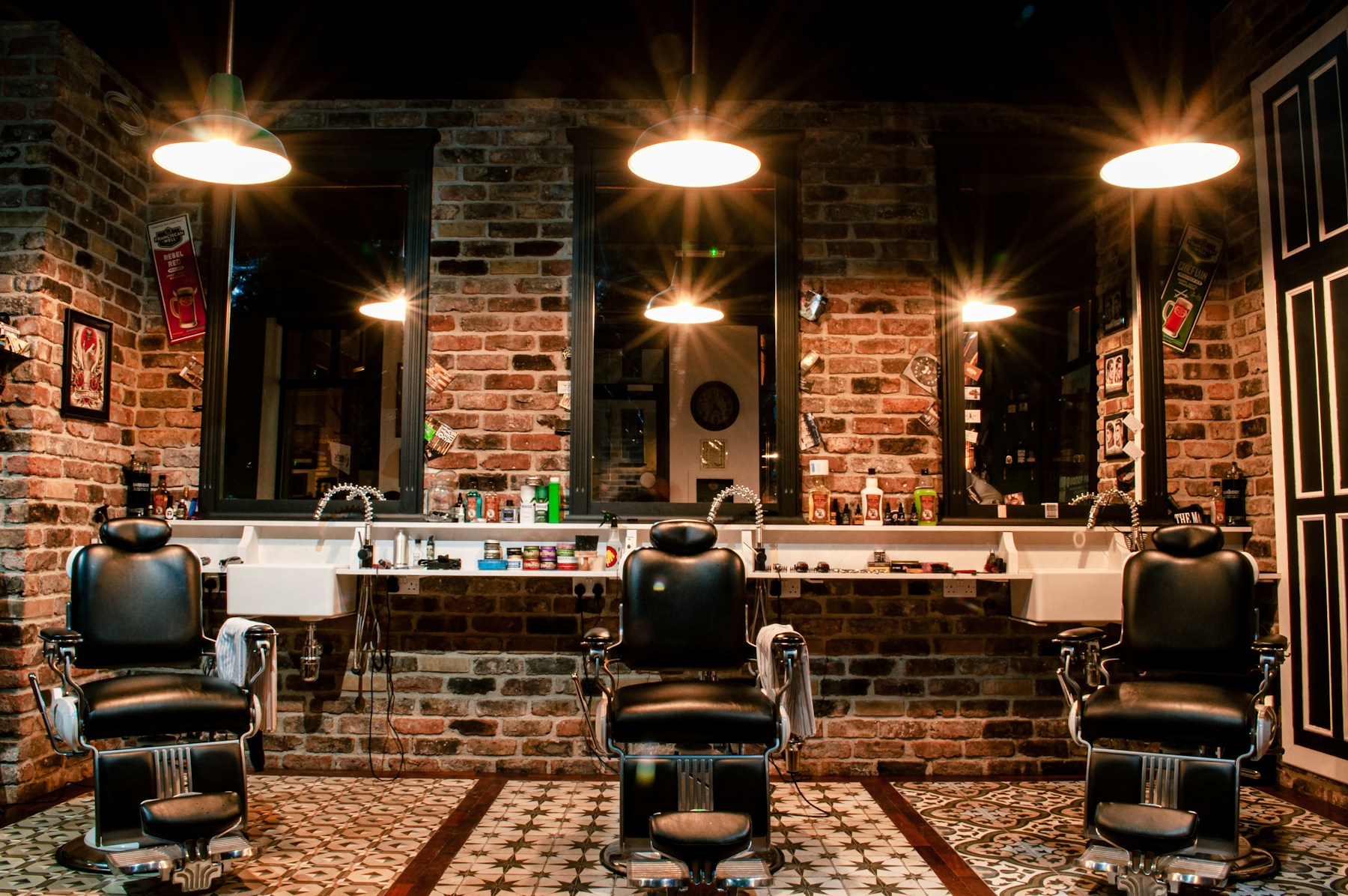 Illustrative warm neighborhood barbershop interior